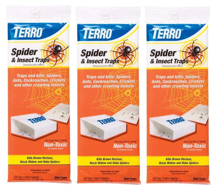 3 ~ Terro Spider & Insect Traps Non-Toxic 4 pk Glue Traps Use Flat Or Folded