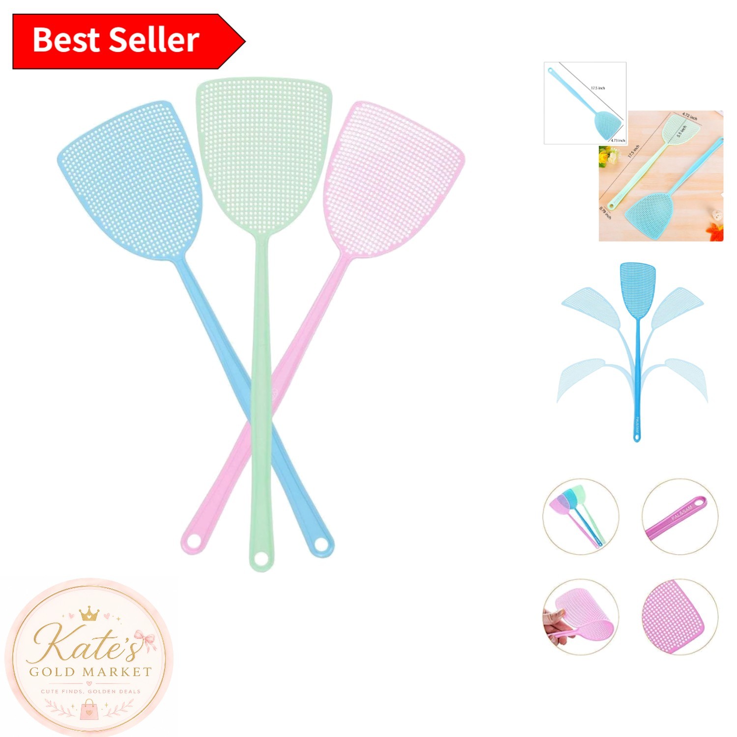 Eco-Friendly 3 Pack Fly Swatter Set – Manual Pest Control with Assorted Colors