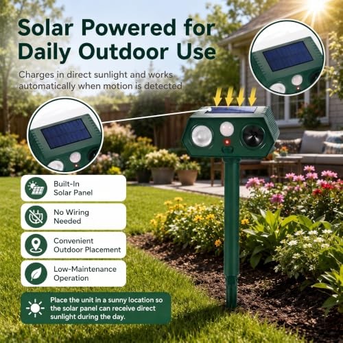 2026 Upgraded Solar Ultrasonic Animal Repeller Outdoor,Deer Repellent Green
