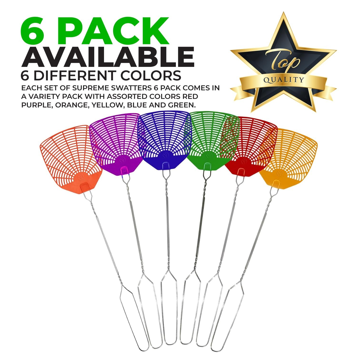 Supreme Bug & Fly Swatter 6-Pack – Braided Metal Handle 6 Pack Fly Swatters, …