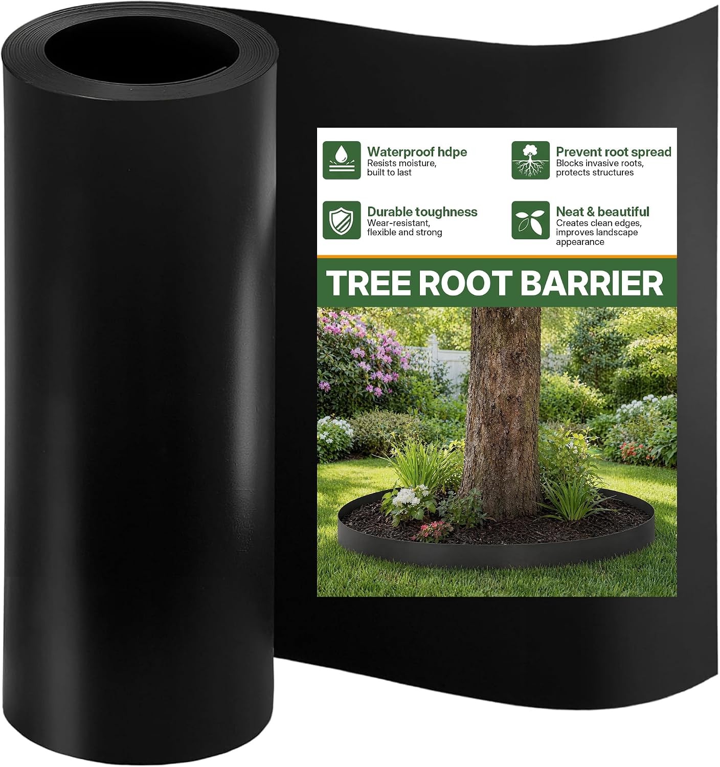 Tree Root Barrier 18in x 20ft x 60mil Root Barrier Grass Weed Barrier Bamboo