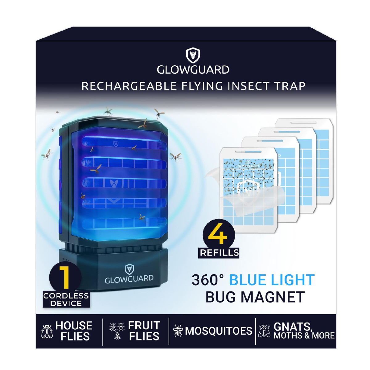 Modern-X Glowguard Cordless Flying Insect Trap Catches Fruit Flies Indoor Gnat