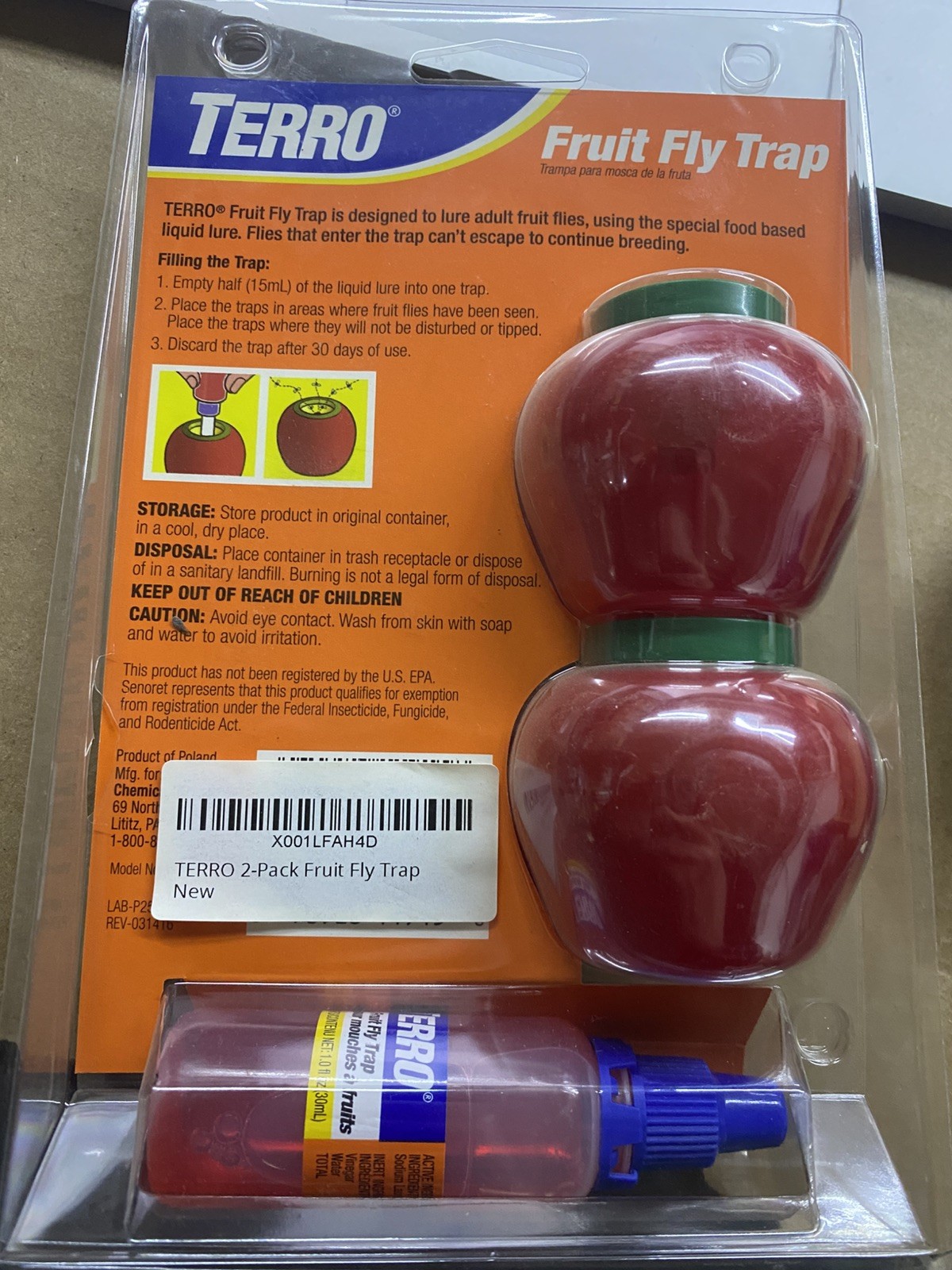 *BRAND NEW* TERRO FRUIT FLY TRAP (2-PACK) 60 DAY SUPPLY – 2 TRAPS
