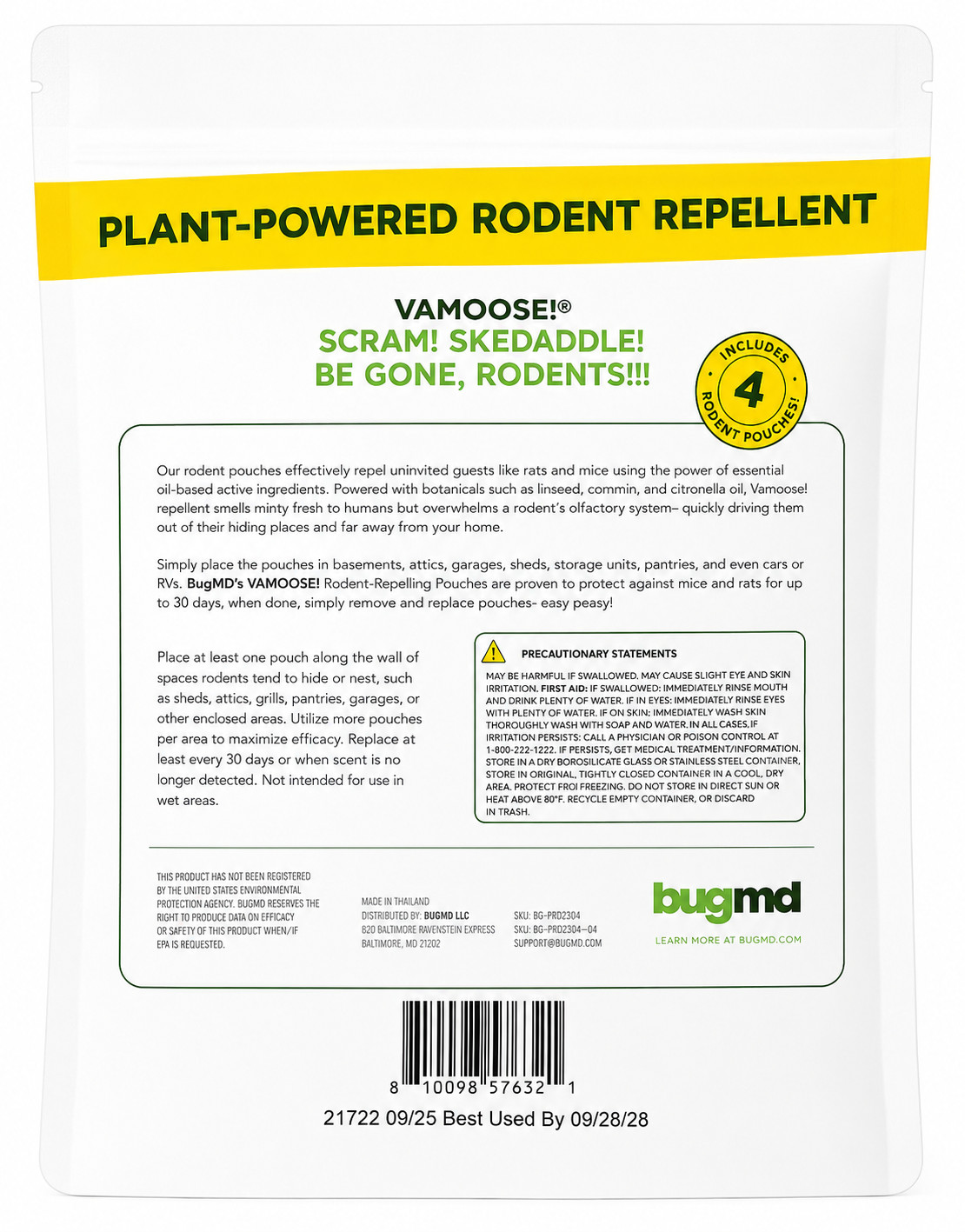 BugMD Vamoose Plus Natural Essential Oil Pouches Indoor & Outdoor – Brand New