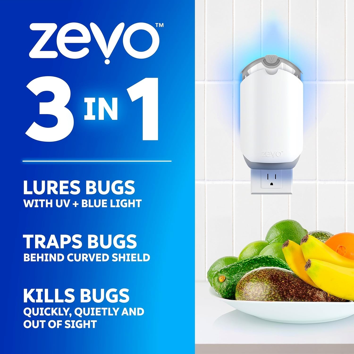 24/7 Indoor Fly Trap – Plug-in Bug Light with Easy No-Mess Cartridge Replacement