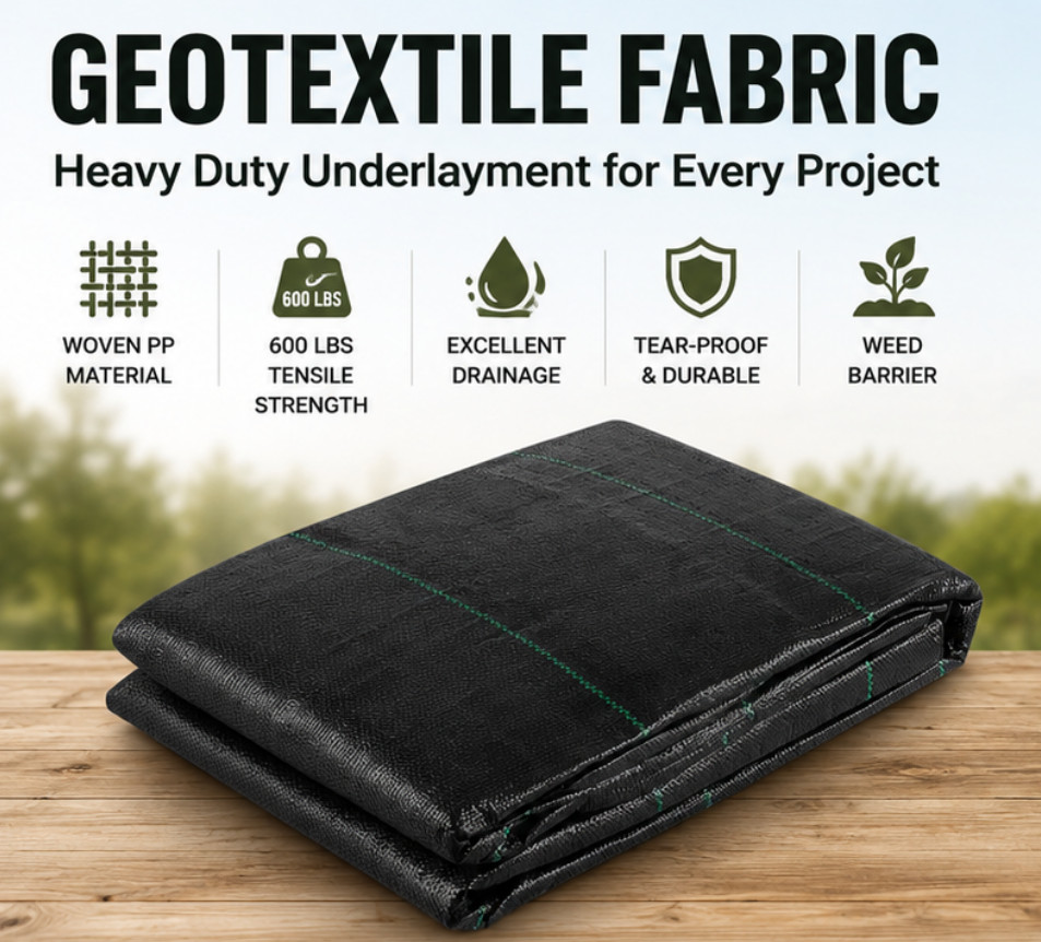 12.5x50FT Woven Geotextile Fabric 3.5oz Heavy Duty Weed Barrier Black
