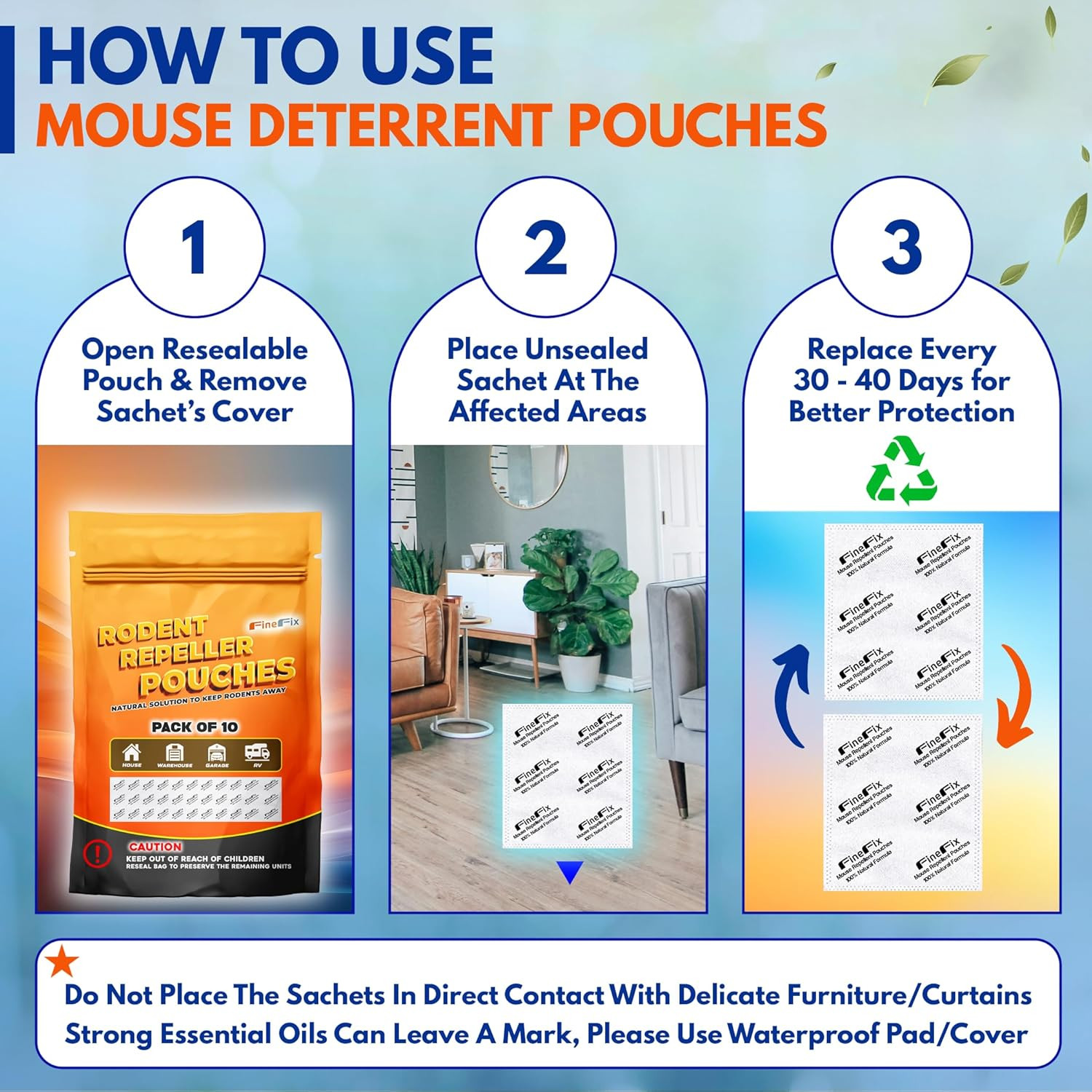 Rodent Repellent Pouches, 10 Pack Natural Peppermint Mouse Repellent Pouch, Rode