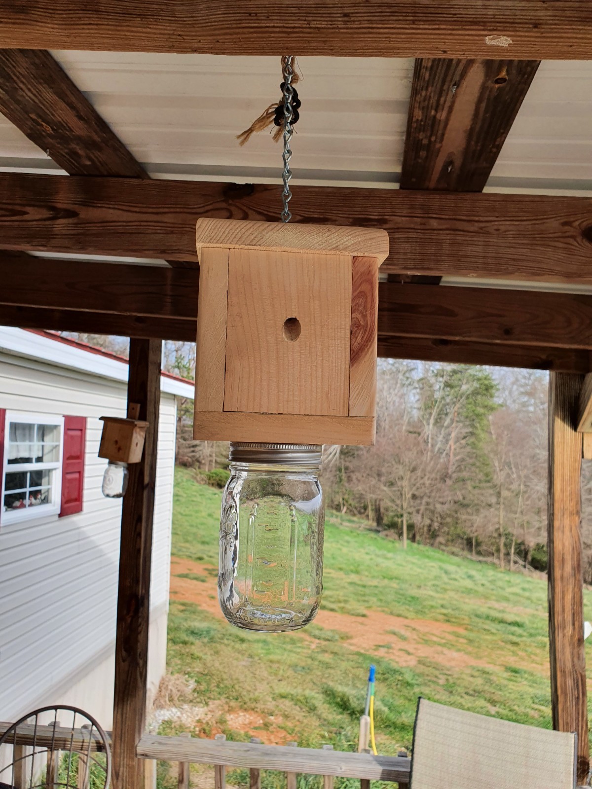 Set of 2 Carpenter Bee Traps Handmade Wood w/ Mason Jars Hanging Outdoor USA