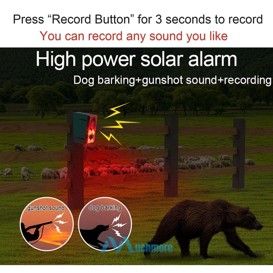 Solar Motion Sensor Alarm Emits Loud Dog Barking & Gunshot Sounds up to 130db