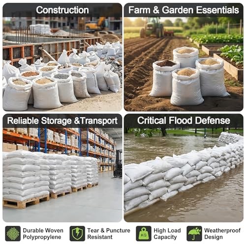 Empty Sand Bags – 8PCS Woven Polypropylene Heavy Duty Tear Resistant Sandbags