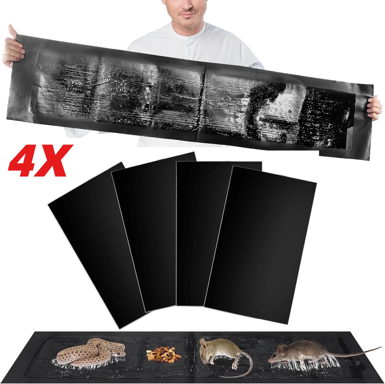 4 Pack Mouse Glue Traps 24 x 11inch Anti Slip Rat Snake Rodent Sticky Pads Pet