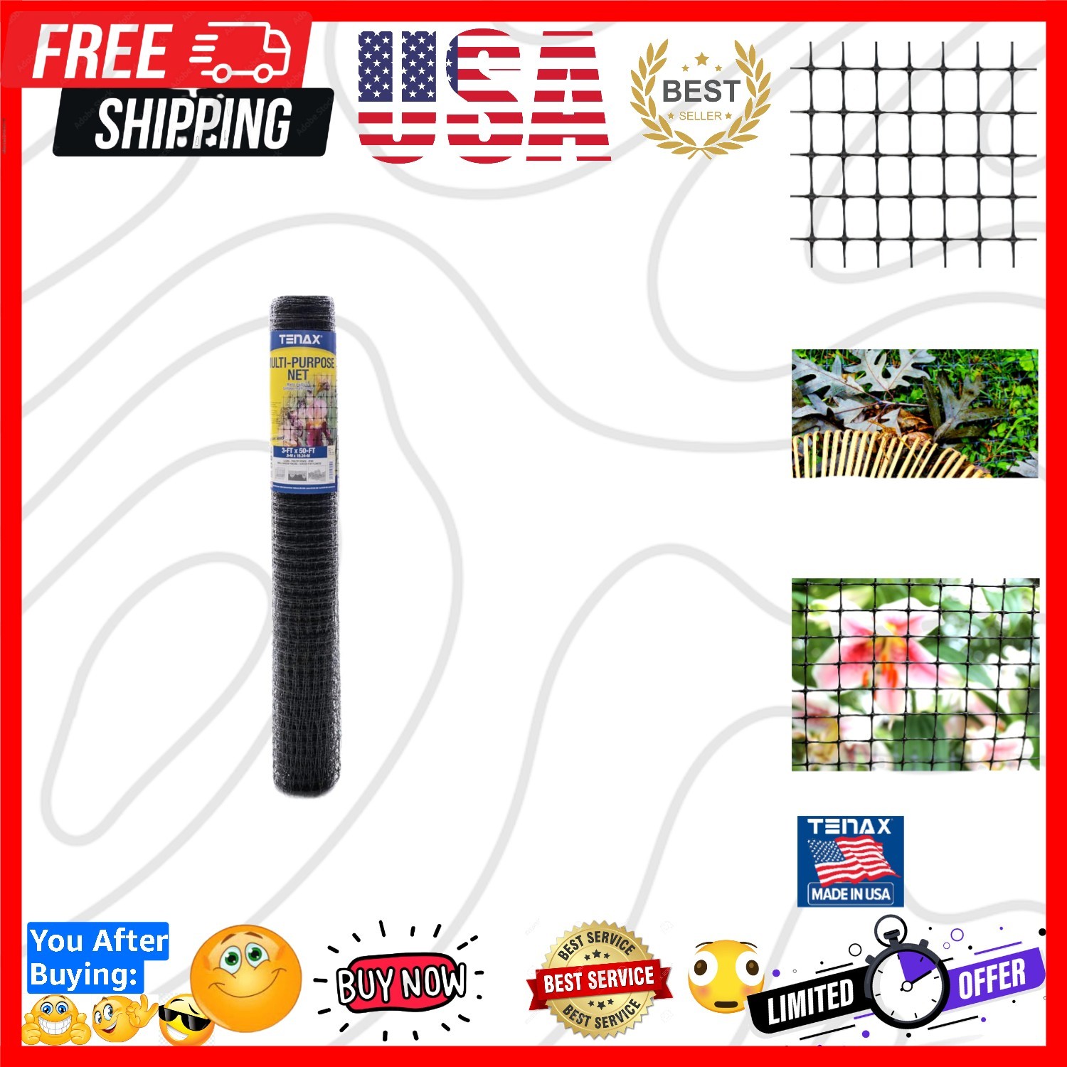 Multi-Purpose Net – Black Plastic Netting, Versatile Garden Fence – 3′ x 50′ …