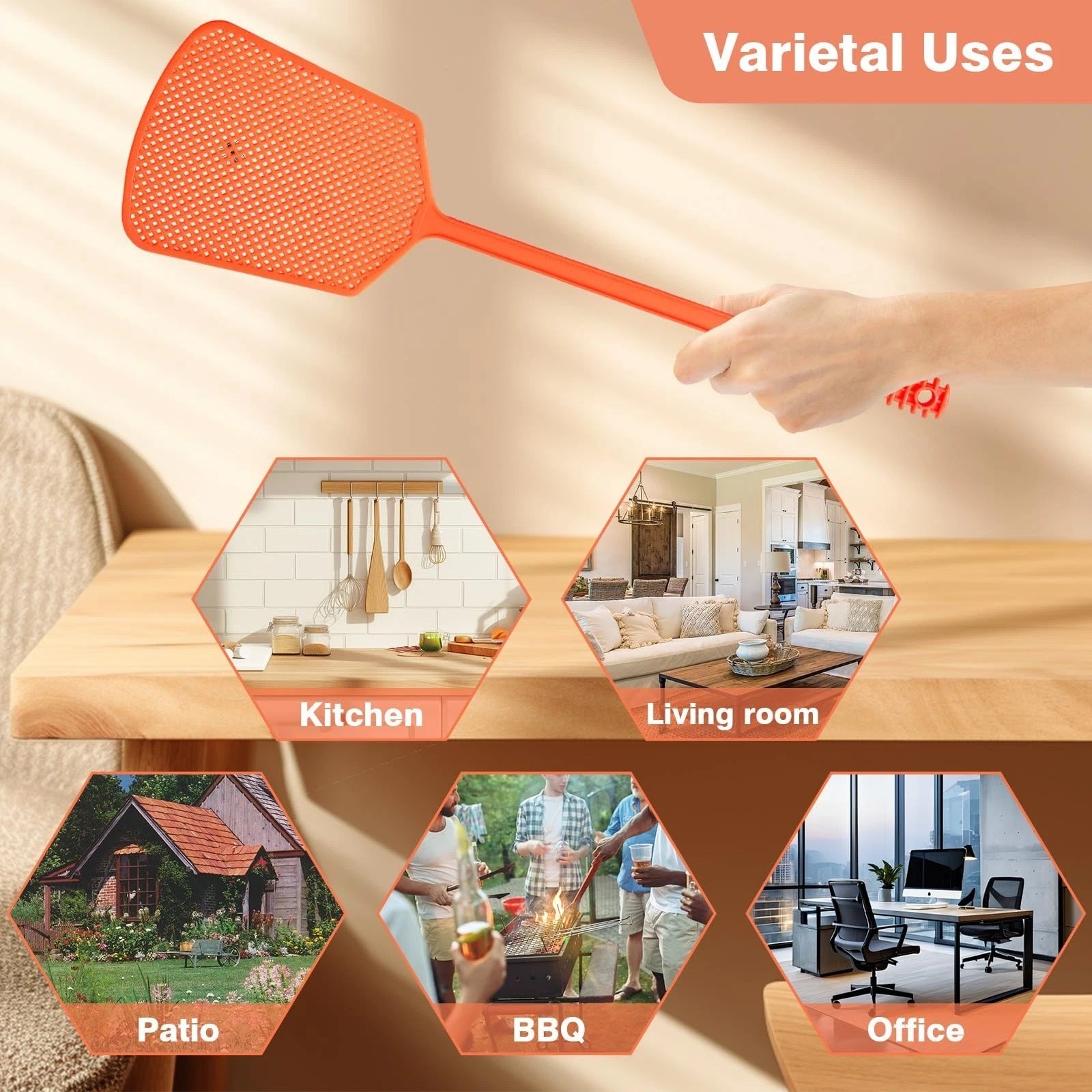 Fly Swatter Durable Plastic Heavy Duty Set, 6 Pack Colorful Can be Suspended