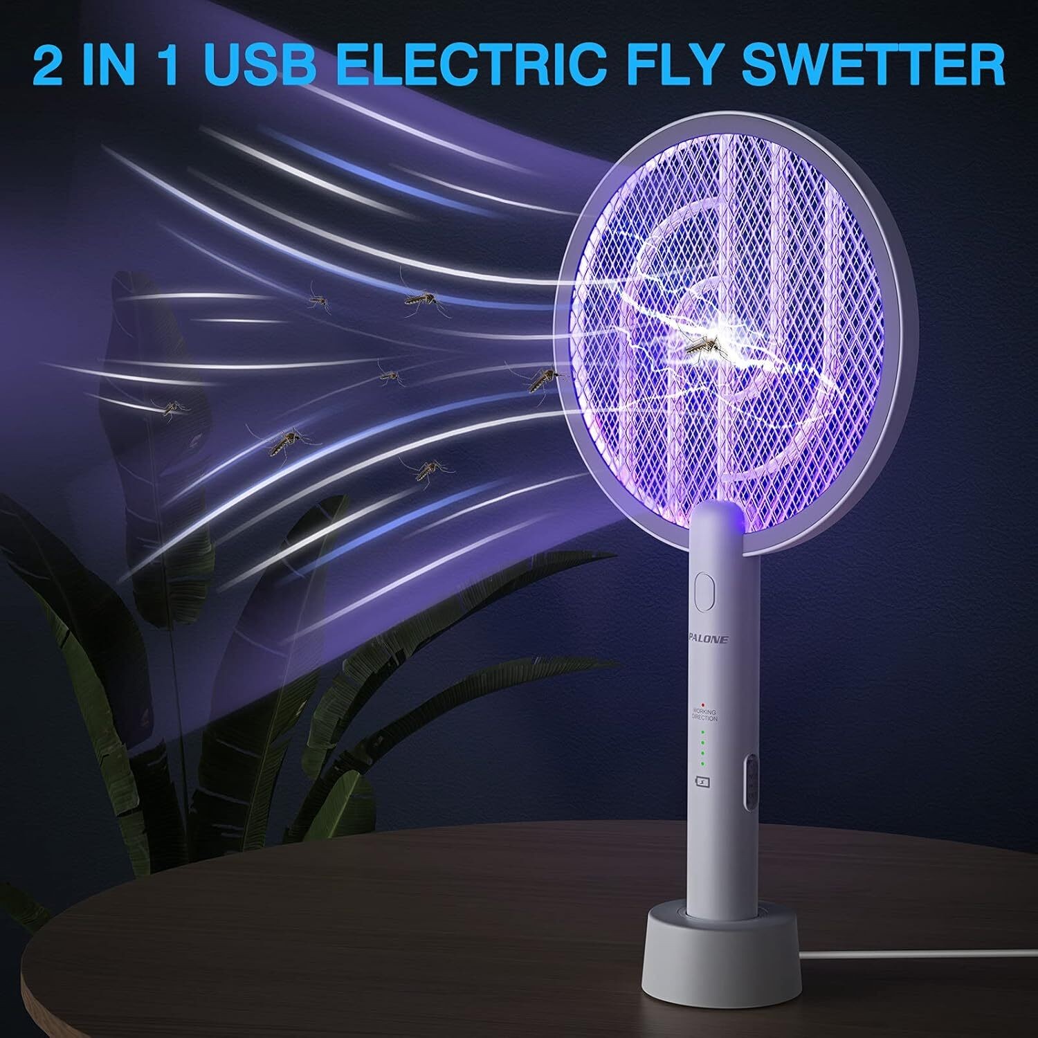 Electric Fly Swatter 4000V Bug Zapper Racket 2 in 1 Fly Swatter 1200mAh Battery