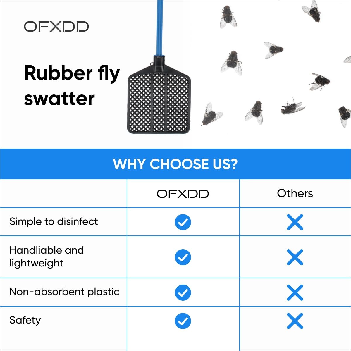 Rubber Fly Swatter, Long Fly Swatter Pack, Fly Swatter Heavy Duty (3 Pack) (B…
