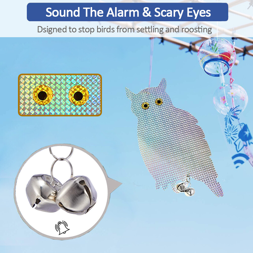 2PCS Owl Decoy Bird Repellent Hanging Holographic Reflective Scare Pigeons Away