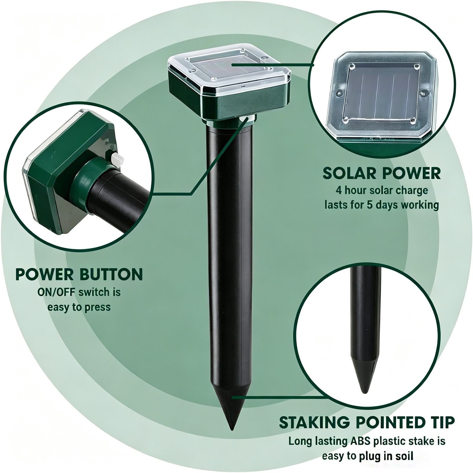8-32 Pack Solar Power Ultrasonic Repellent Mice Gopher Mole Pest Snake Repeller