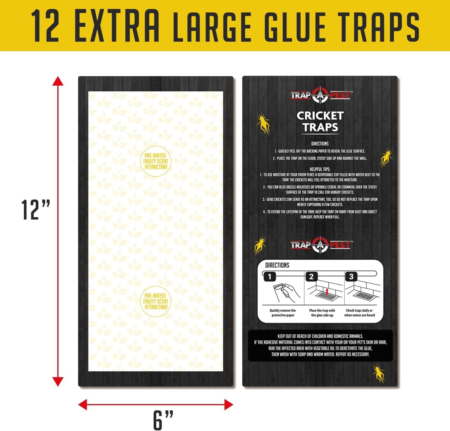 Cricket Traps Indoor (12 Traps) Extra Large Bug Sticky Traps – Non-Toxic Extra S