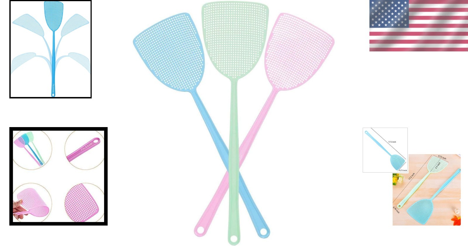 Eco-Friendly 3 Pack Fly Swatter Set – Manual Pest Control with Assorted Colors