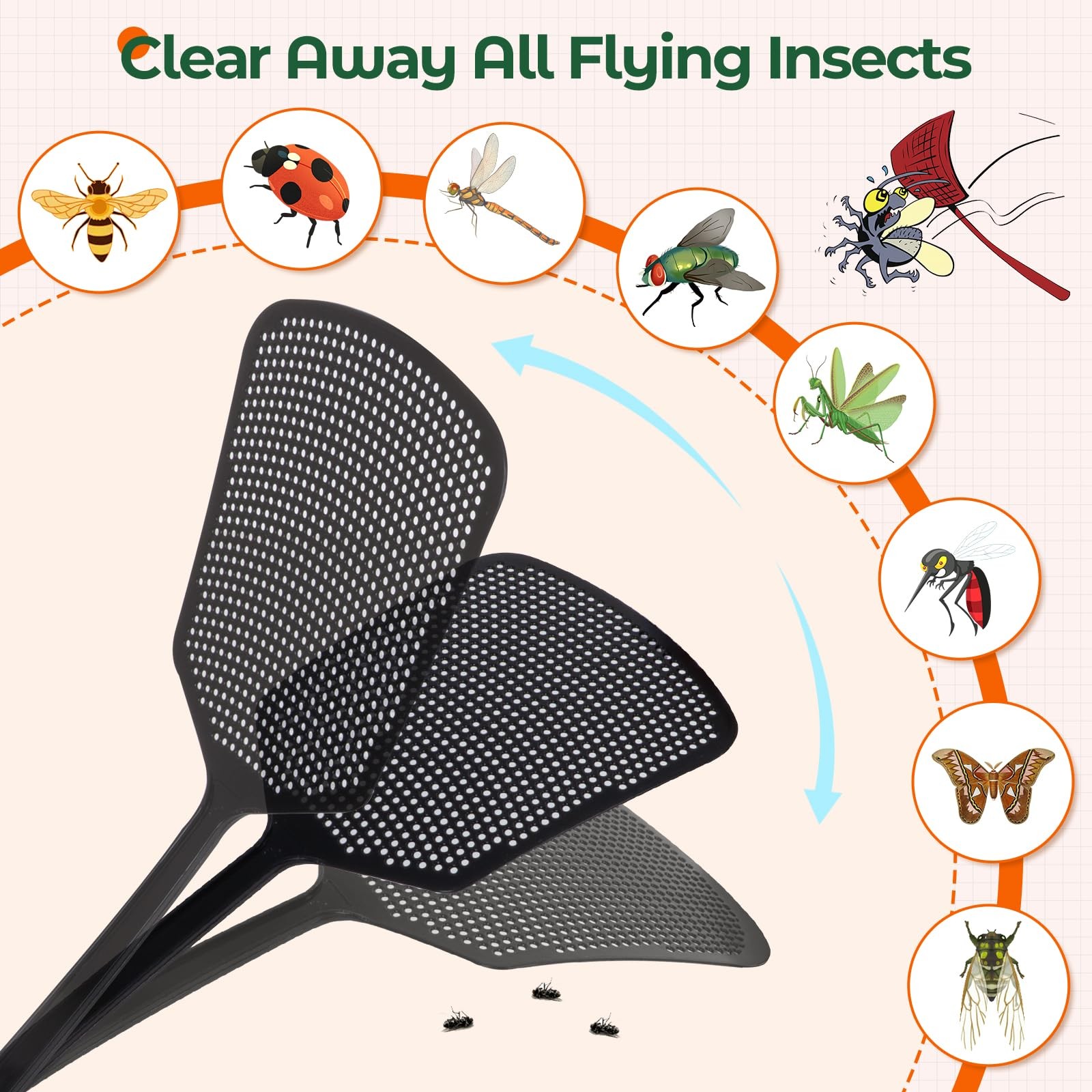 Heavy-Duty Fly Swatter, Indoor & Outdoor, Long Handle, Large Swatting Surface