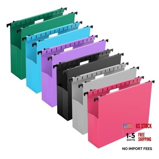 Extra Capacity Plastic Hanging File Folders,12 Pack Reinforced Assorted Colors