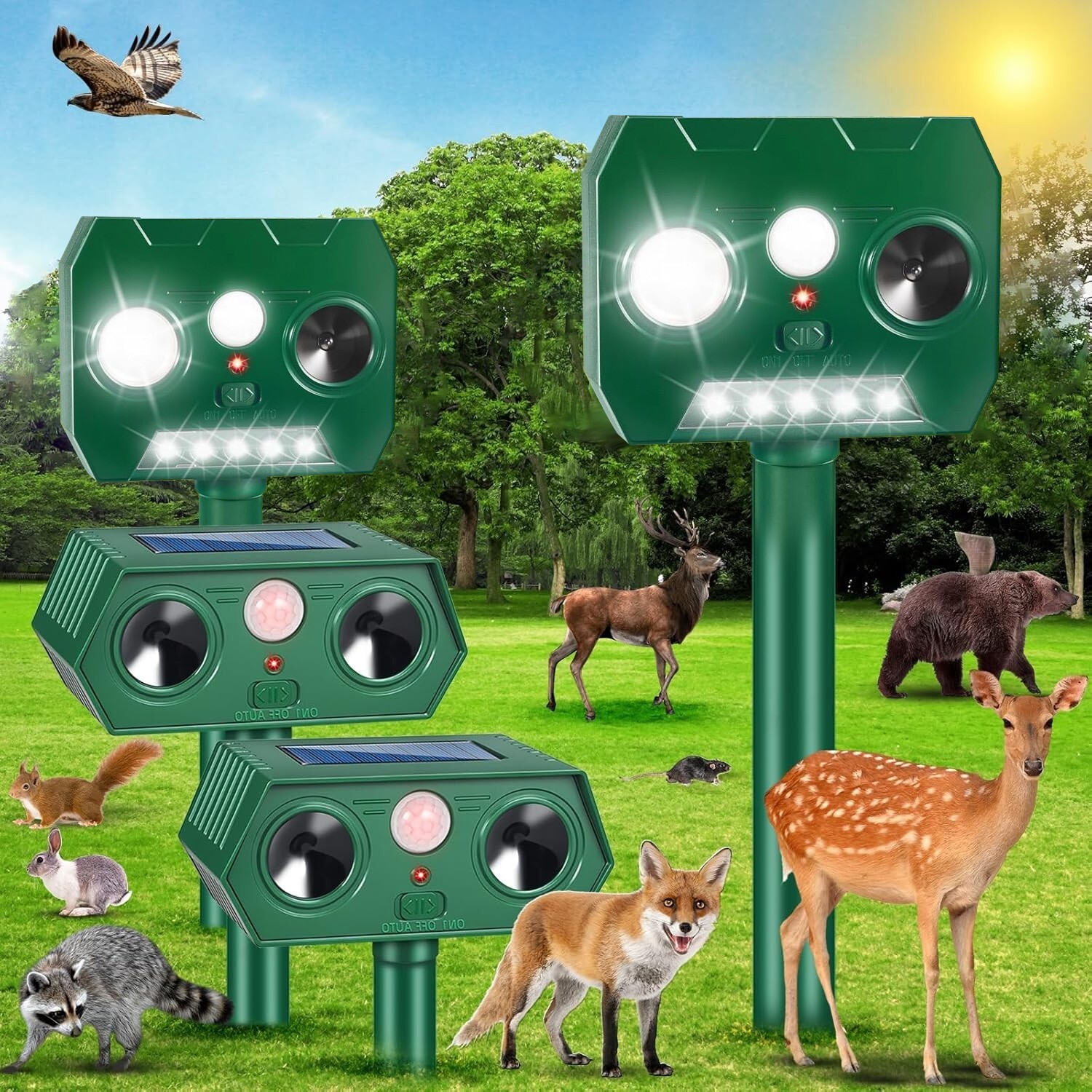 4/6/8Pack Solar Ultrasonic Animal Repellent Dog Skunk Deer Raccoon For Garden