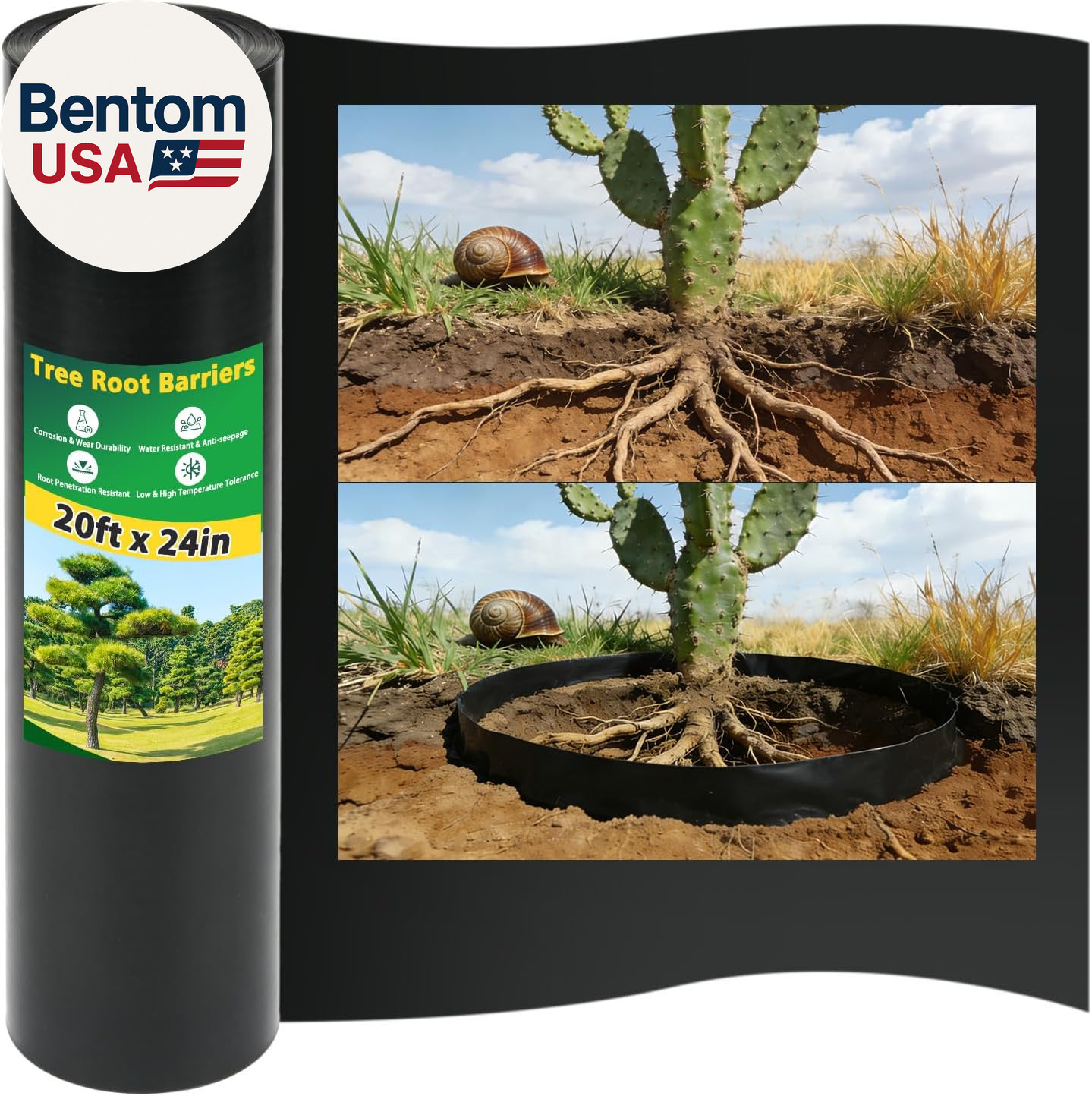 20Ft X 24In X 60Mil Tree Root Barrier, Heavy-Duty Bamboo Root Barrier Weed Block