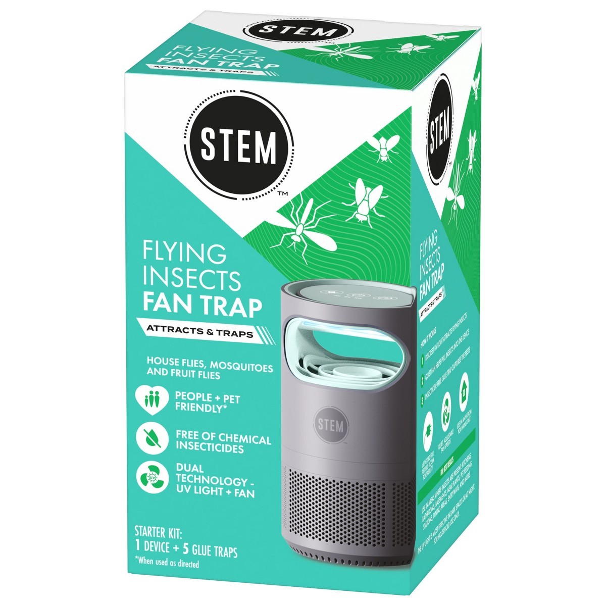 STEM Electric Fan Fruit Fly, Gnat & Fly Trap Starter Kit – 1 Unit + 5 Glue Traps