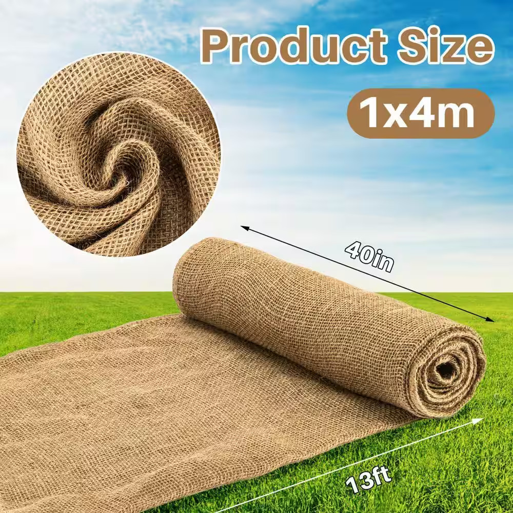 40 In. X 13 Ft. Natural Jute Burlap Fabric Roll Rectangular Outdoor Garden Wrap