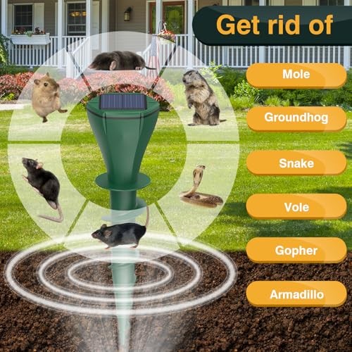 2026 Upgraded Solar Pest Repeller Stakes, Outdoor Ultrasonic Mole 4-Pack