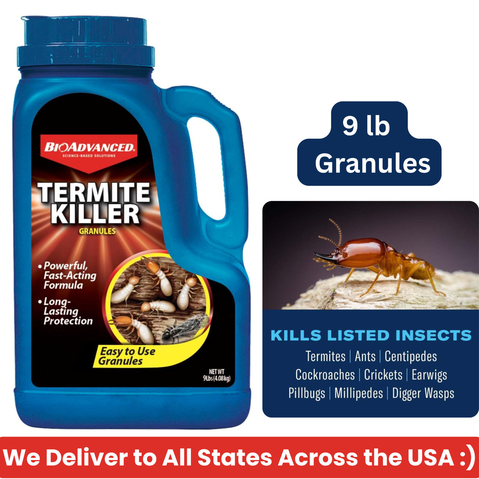 BioAdvanced Termite Killer Granules 9 lb Bottle- Kills Termites, Ants, Centipede