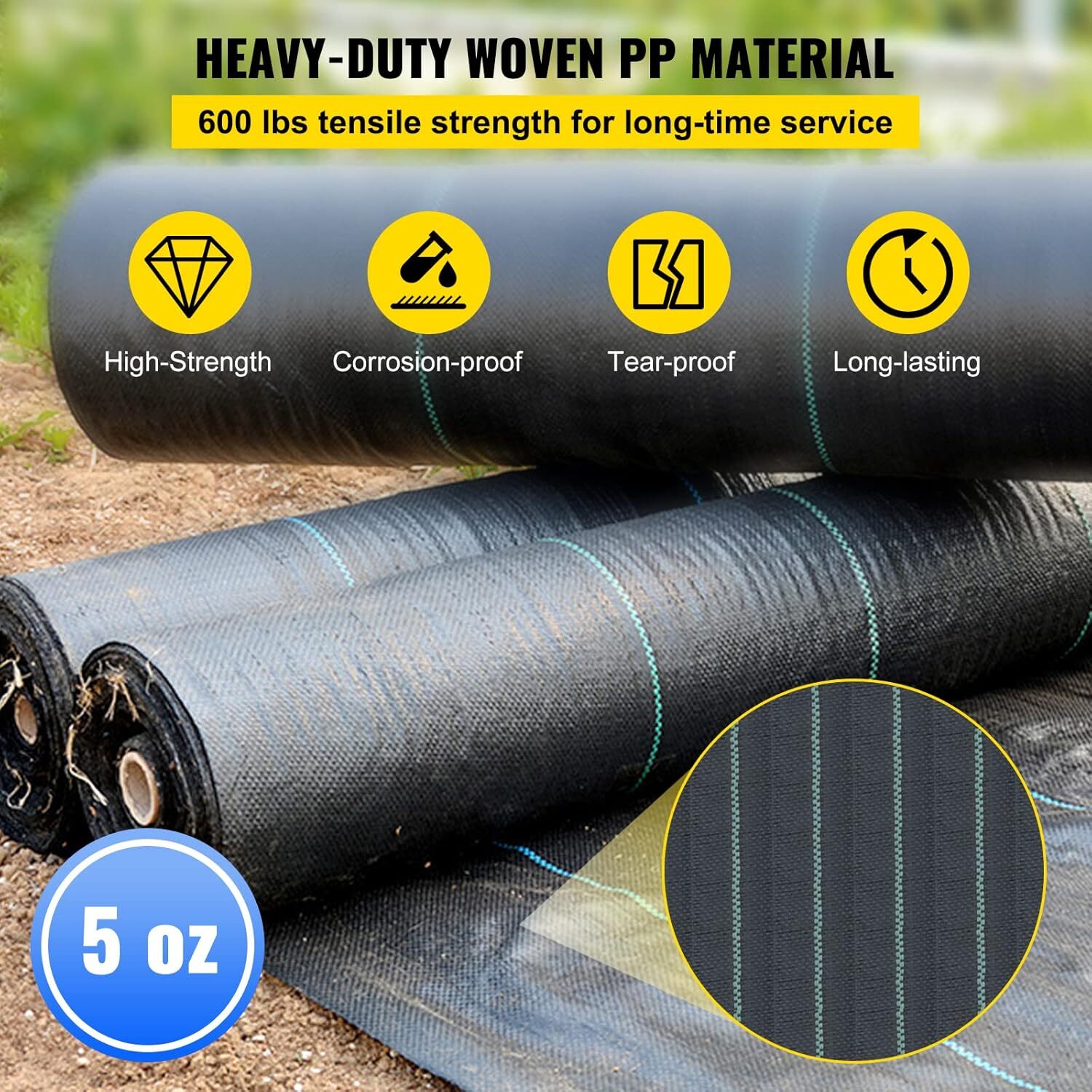 Happybuy Driveway Fabric, 13x60ft Commercial Grade Landscape 13FTx60FT-5OZ