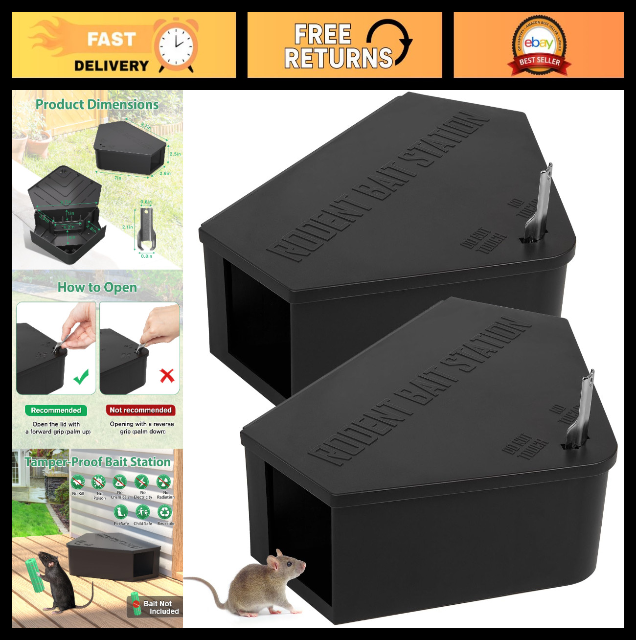 2 Pack Rat Station Box with Keys – Rodent Control, Safe for Kids & Pets, Reusabl