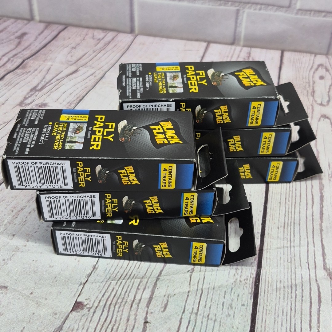 Black Flag Fly Paper, Insect Trap, Catches All Flying Insects 4 Traps ~ Lot Of 6