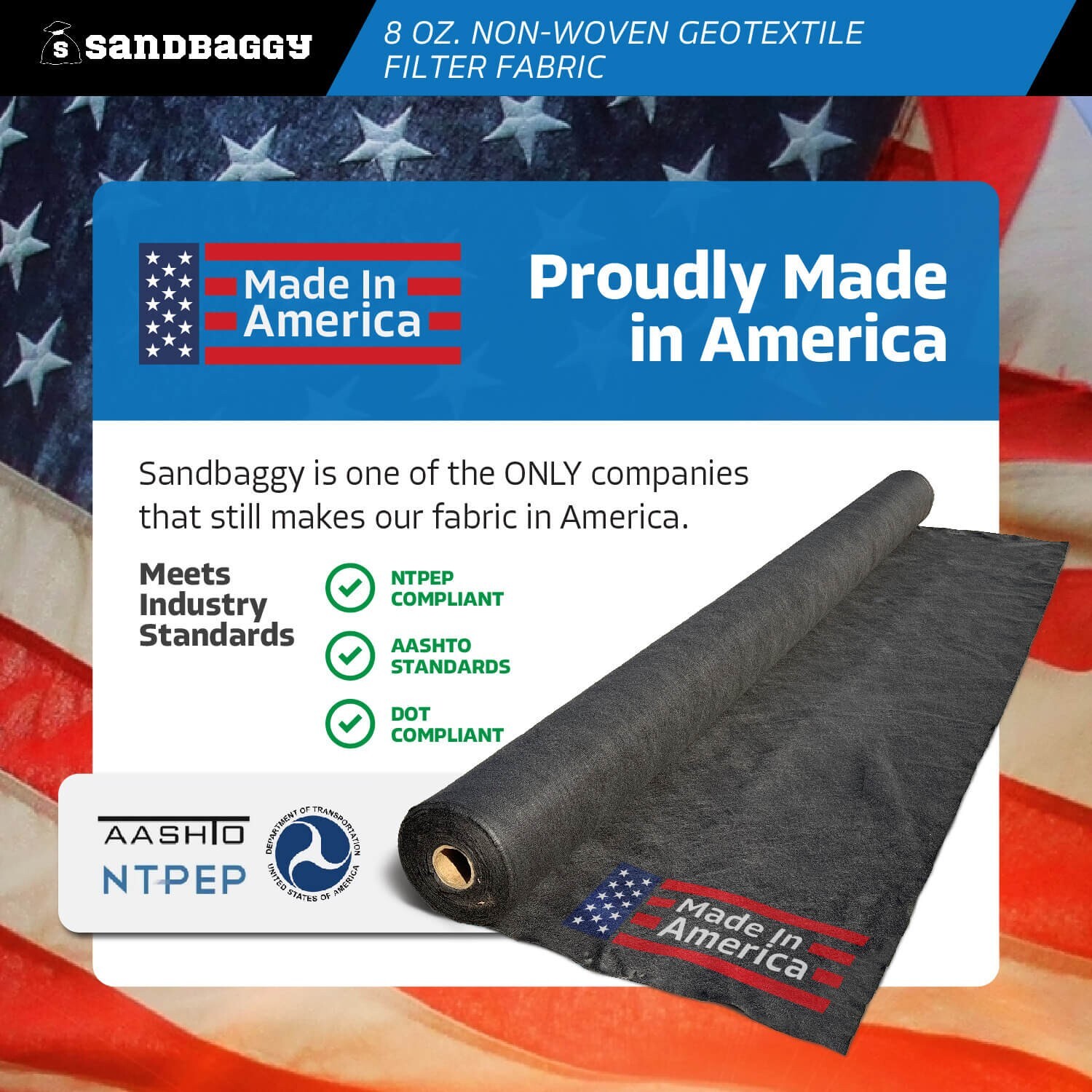 Sandbaggy Non Woven 8 oz Geotextile Landscape Fabric | 50 YEAR* | MADE IN USA