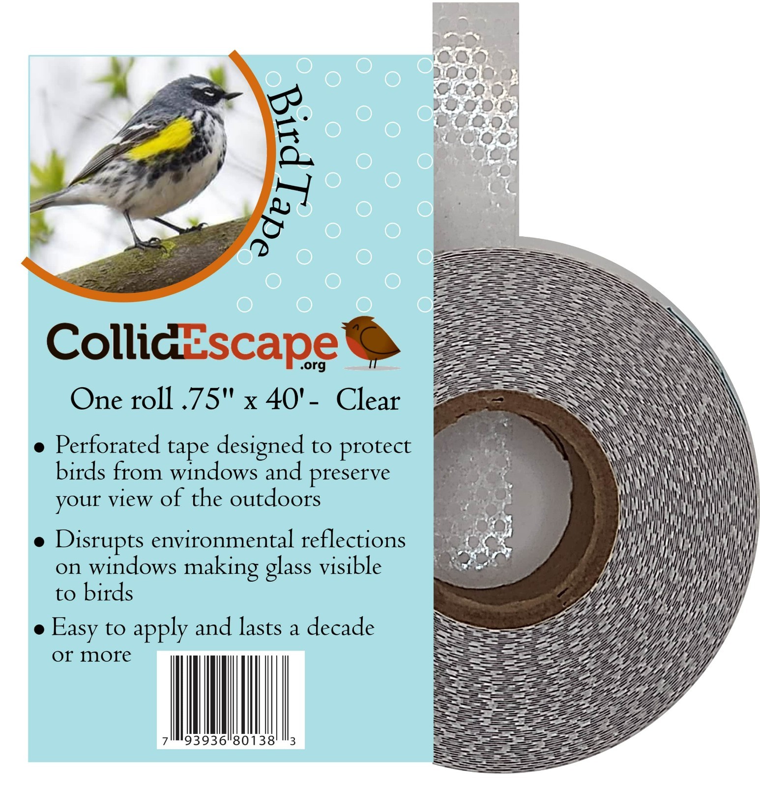 CollidEscape Clear Bird Tape for Windows, 3/4″ x 40′, Prevent Bird Strikes