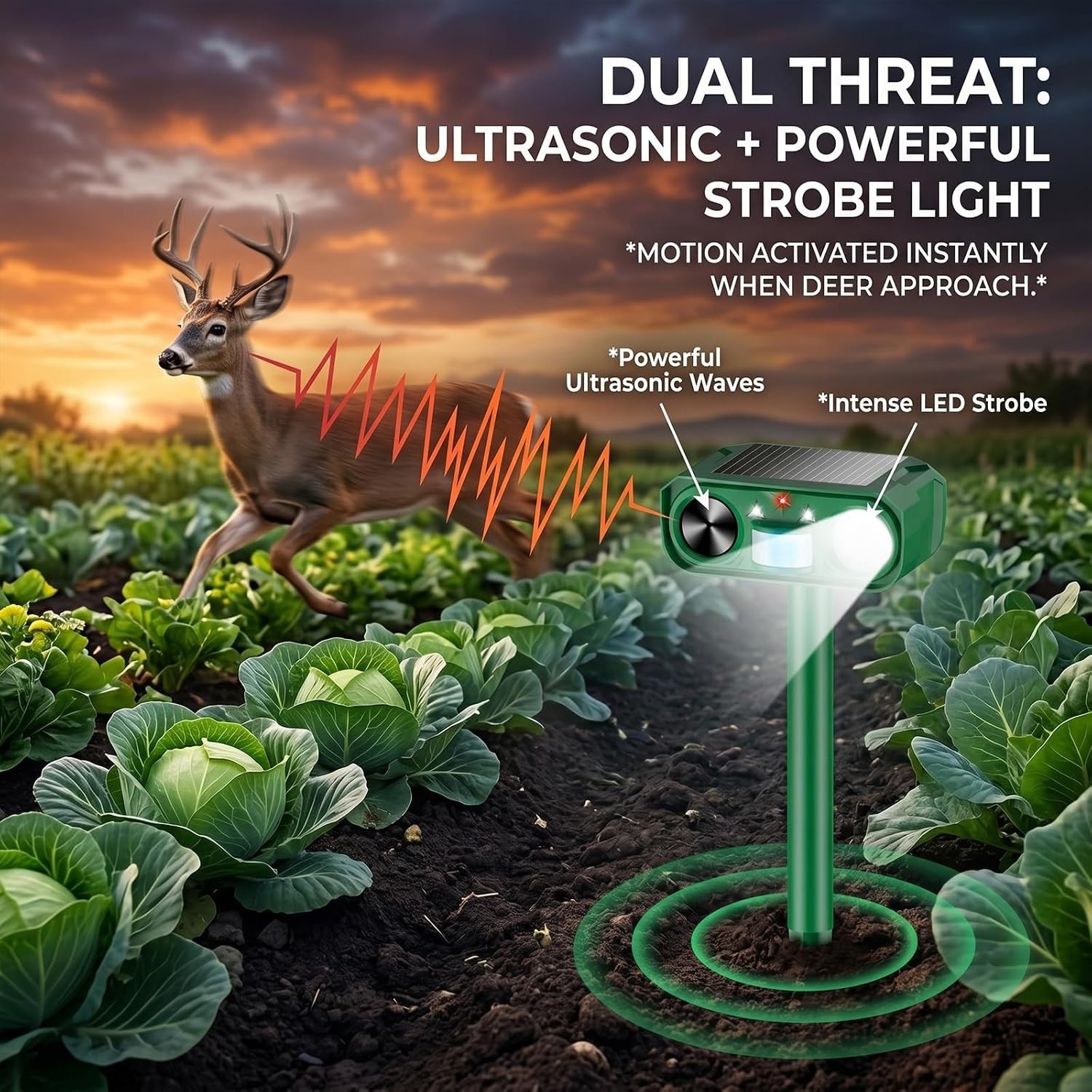 2026 Sonic Fortress Pro Deer Repellent Outdoor,Solar Ultrasonic Animal Repeller