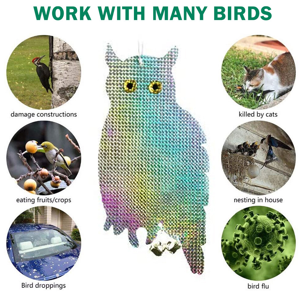2pcs Bird Scare Repellent Reflective Yard Garden Hanging Device Fake Owl Decoy