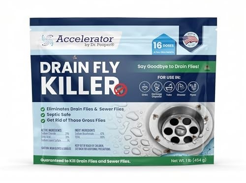 Drain Fly Killer Powder 16oz Septic Safe Foaming Treatment Sink Shower Floor