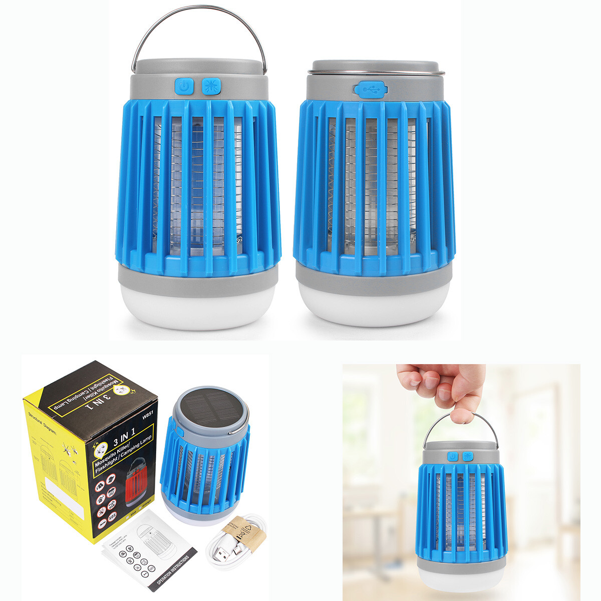 Solar Power Mosquito Killer Lamp Fly Bug Insect Zapper Trap LED Camping Lantern