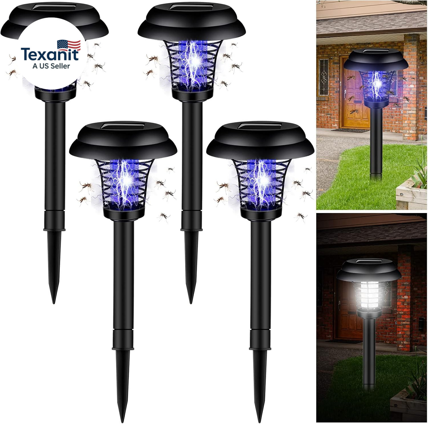 4 Pcs Solar Bug Zapper Waterproof Outdoor Mosquito Zapper Killer and Lighting Re