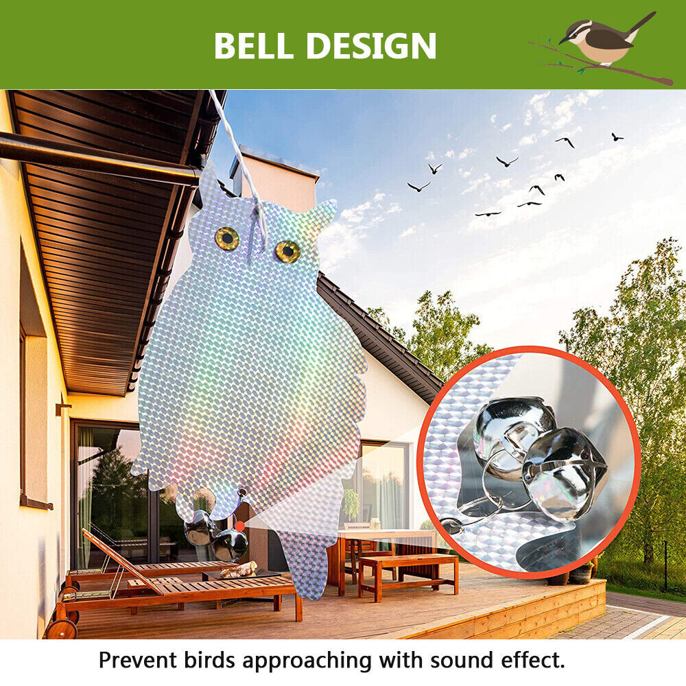 Bird Repellent Deterrent Fake Owl Scarer Reflective Woodpecker Repeller Device
