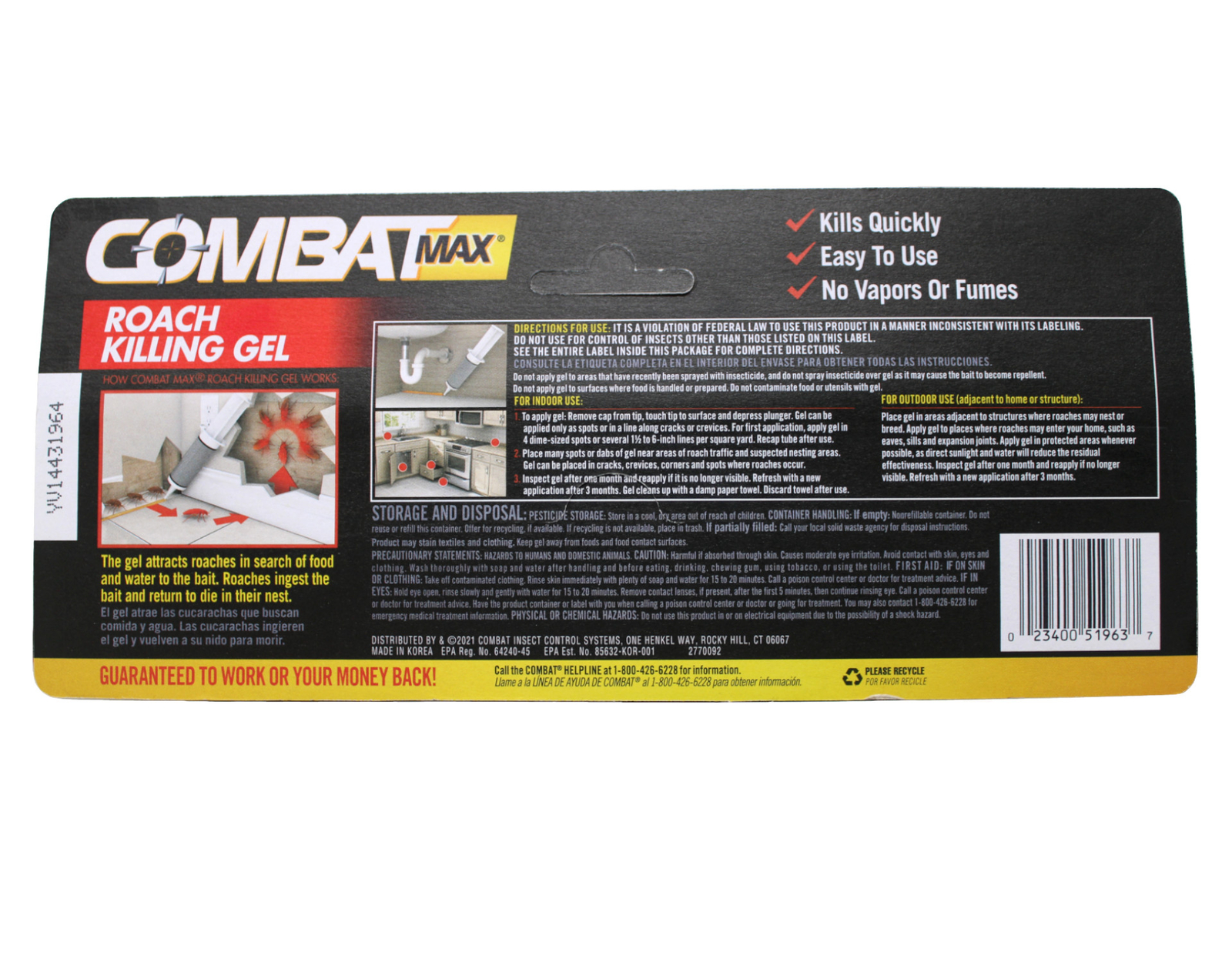 Combat Max Roach Killing Gel for Indoor and Outdoor Use, 1 Syringe, 2 Pack