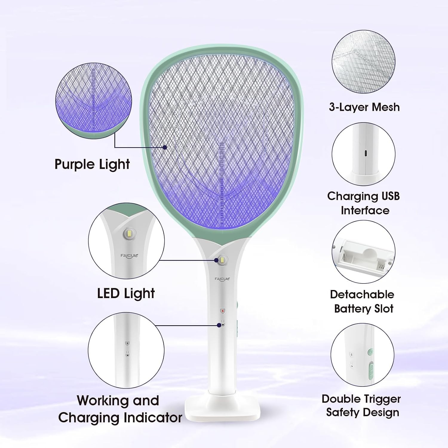 Modern Rechargeable Mosquito Zapper – 3000V Electric Swatter for Home/Outdoor
