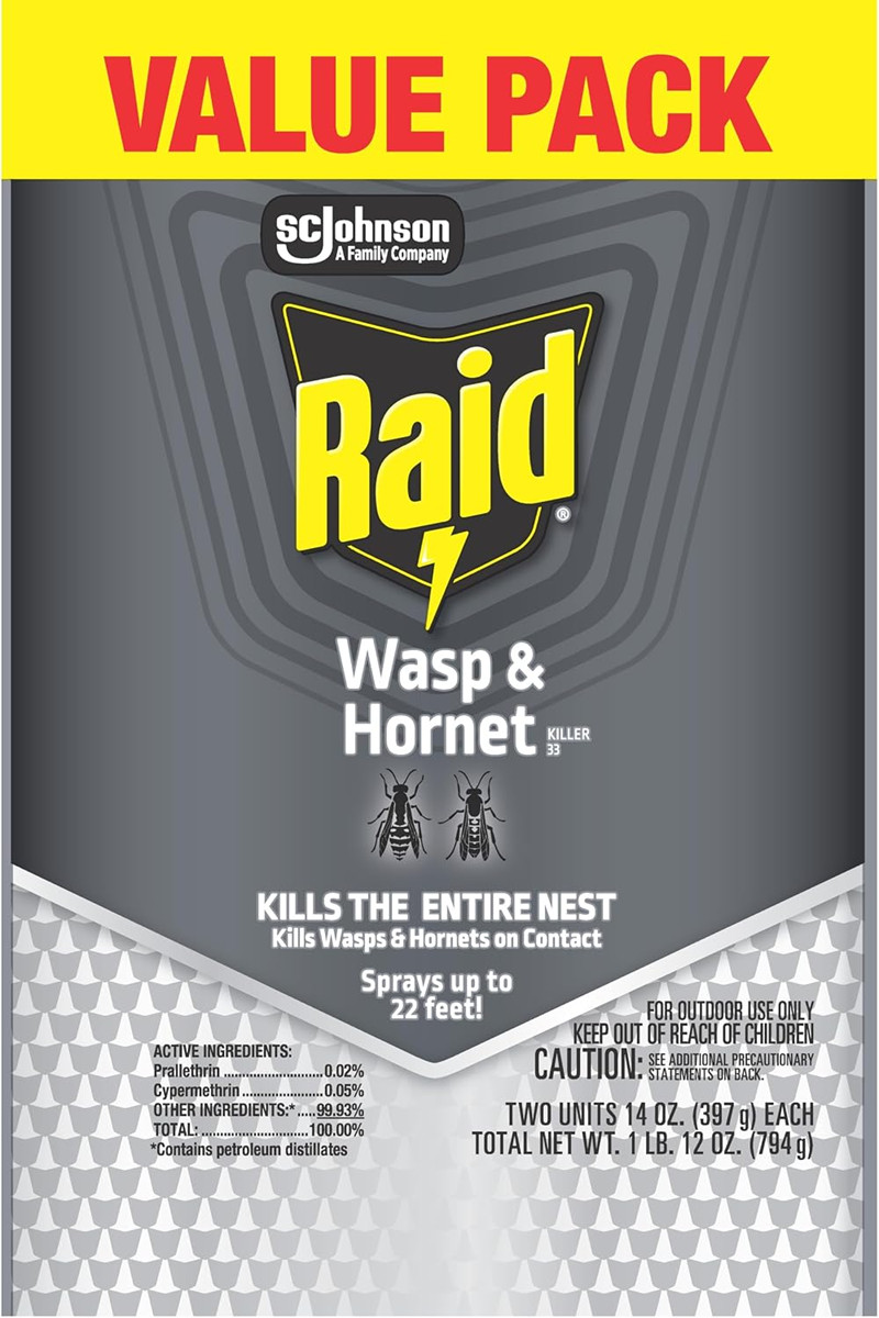 Raid Wasp & Hornet Killer Spray, Kills the Entire Nest, For Paper Wasps, Yellow