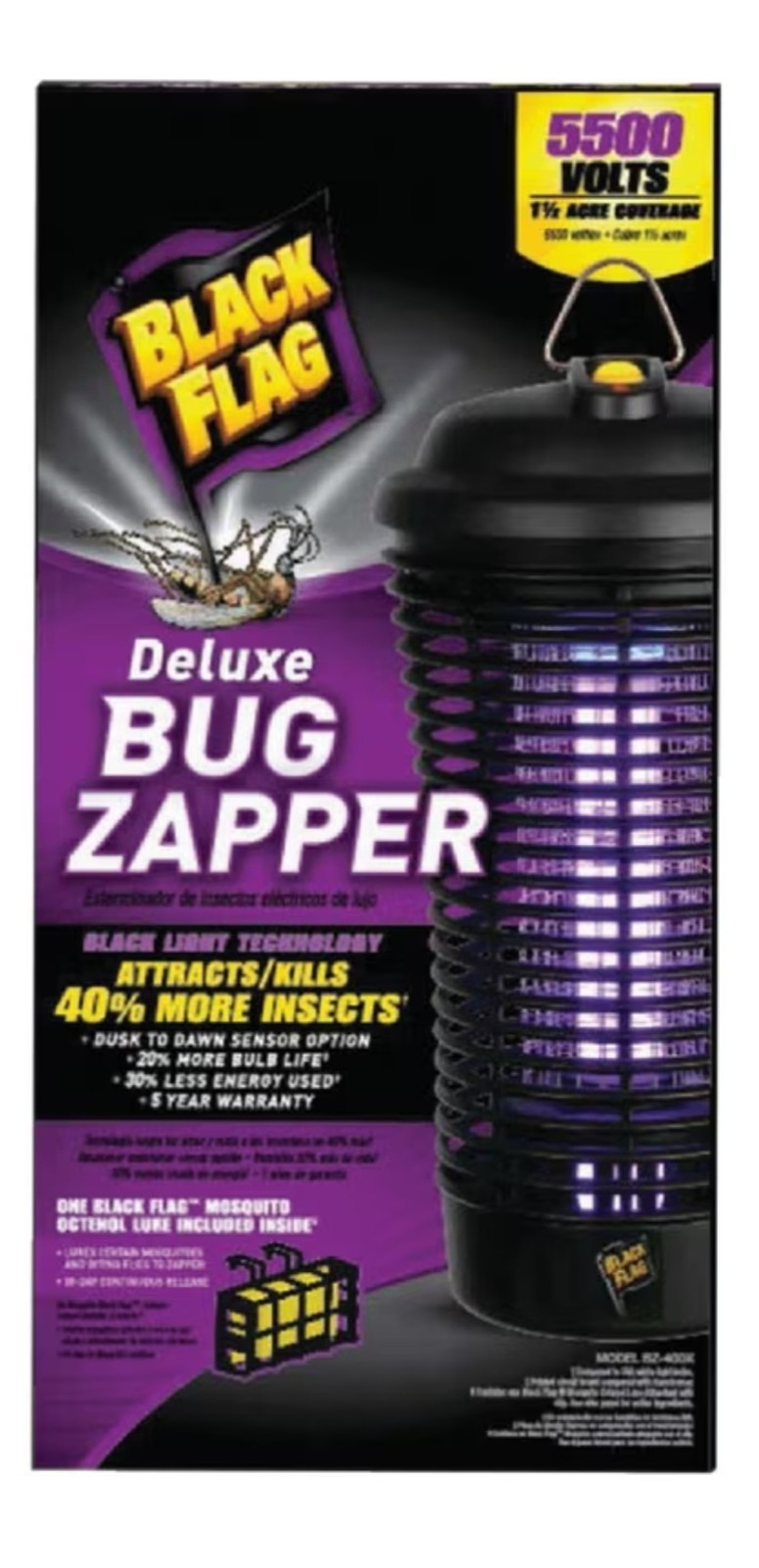 Black Flag Deluxe Bug Zapper 40W 5500V Outdoor Mosquito Dusk to Dawn Sensor