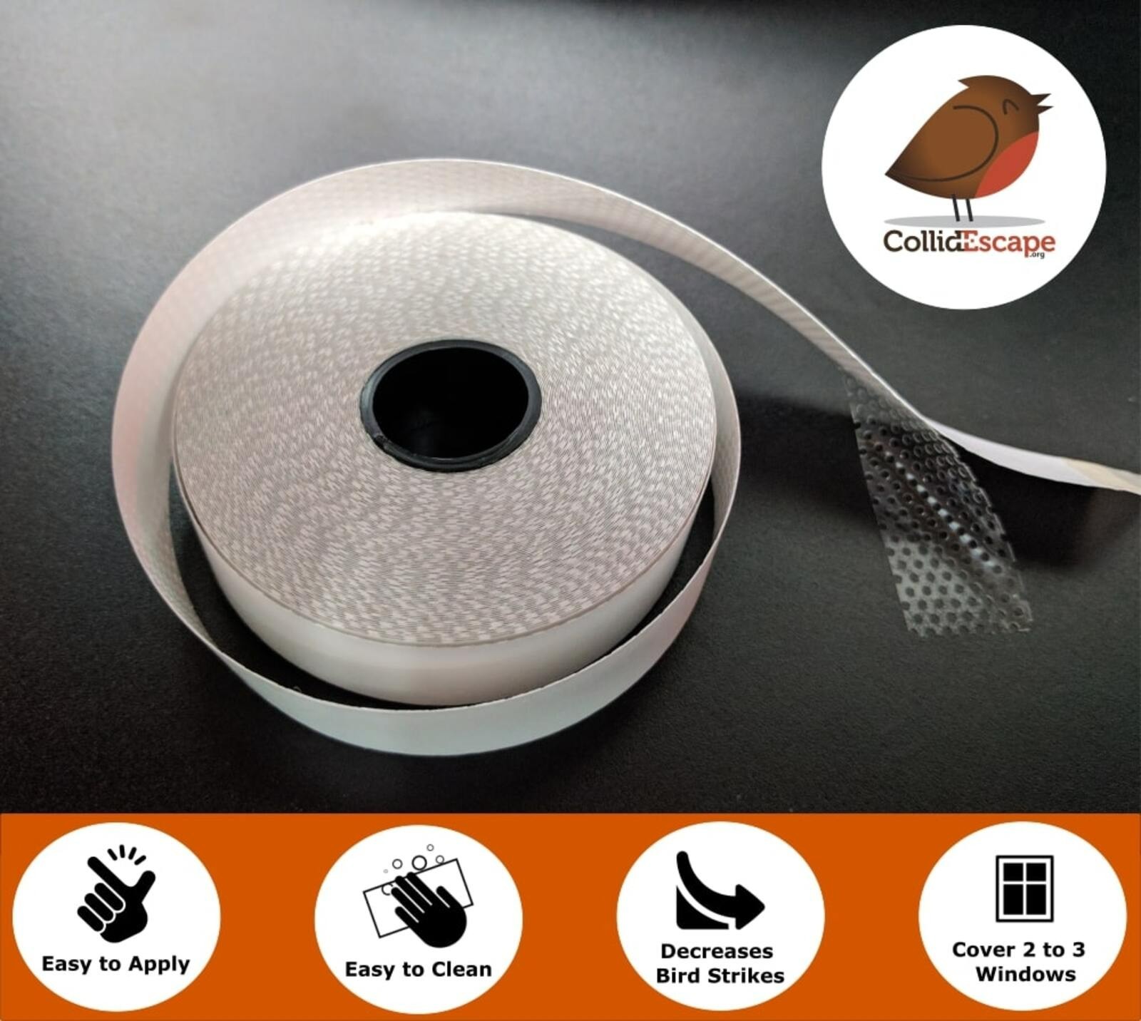 CollidEscape Clear Bird Tape for Windows, 3/4″ x 40′, Prevent Bird Strikes