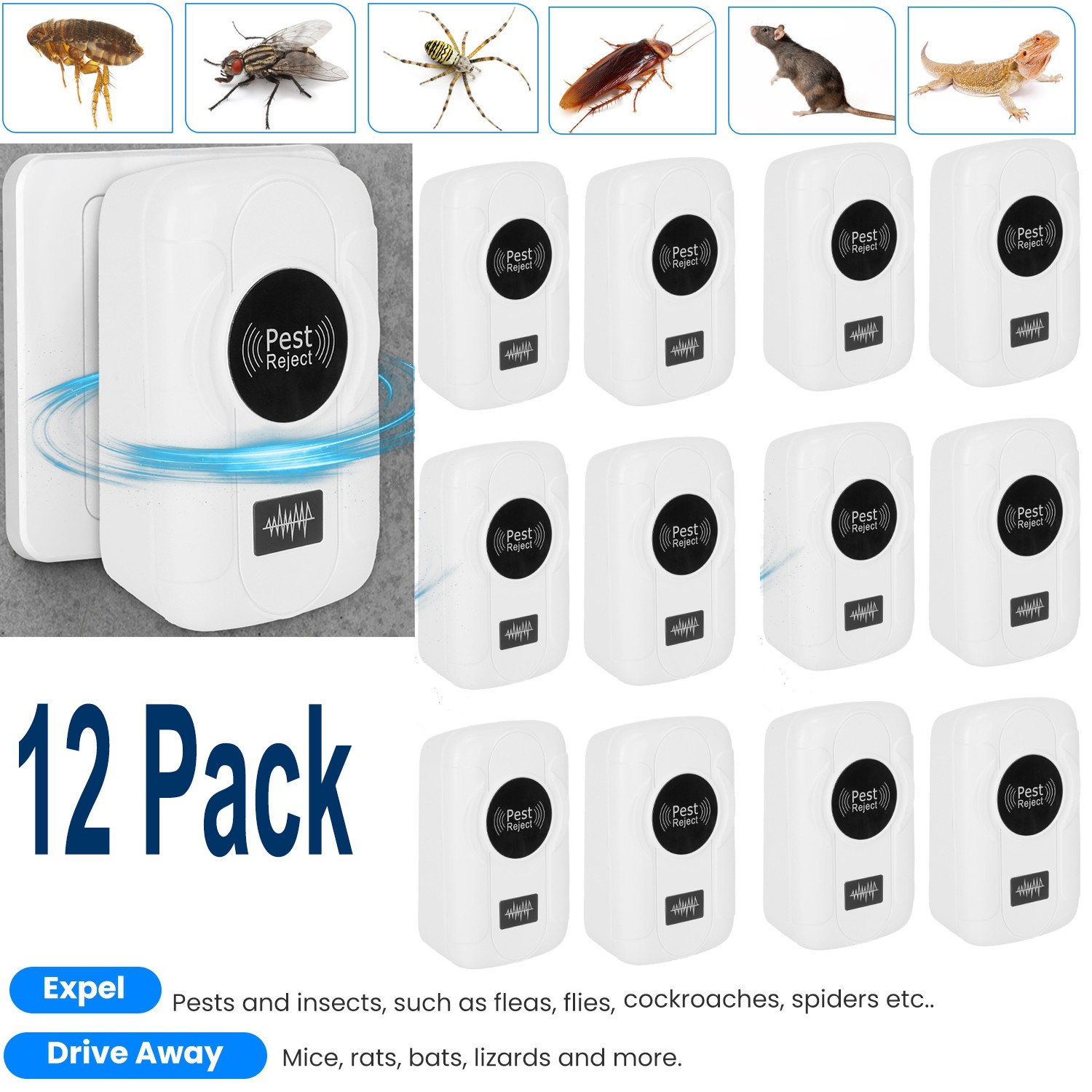 6/12PCS Ultrasonic Electronic Indoor Plug in Repellent for Insects