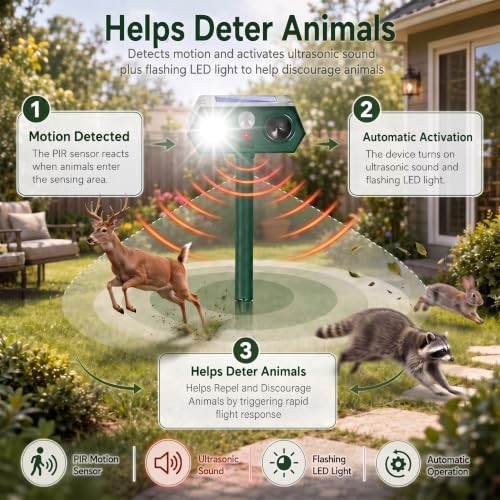 2026 Upgraded Solar Ultrasonic Animal Repeller Outdoor,Deer Repellent Green