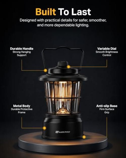 Retro LED Lantern – Battery-Powered Emergency Lantern Pack of 1 Standard Black